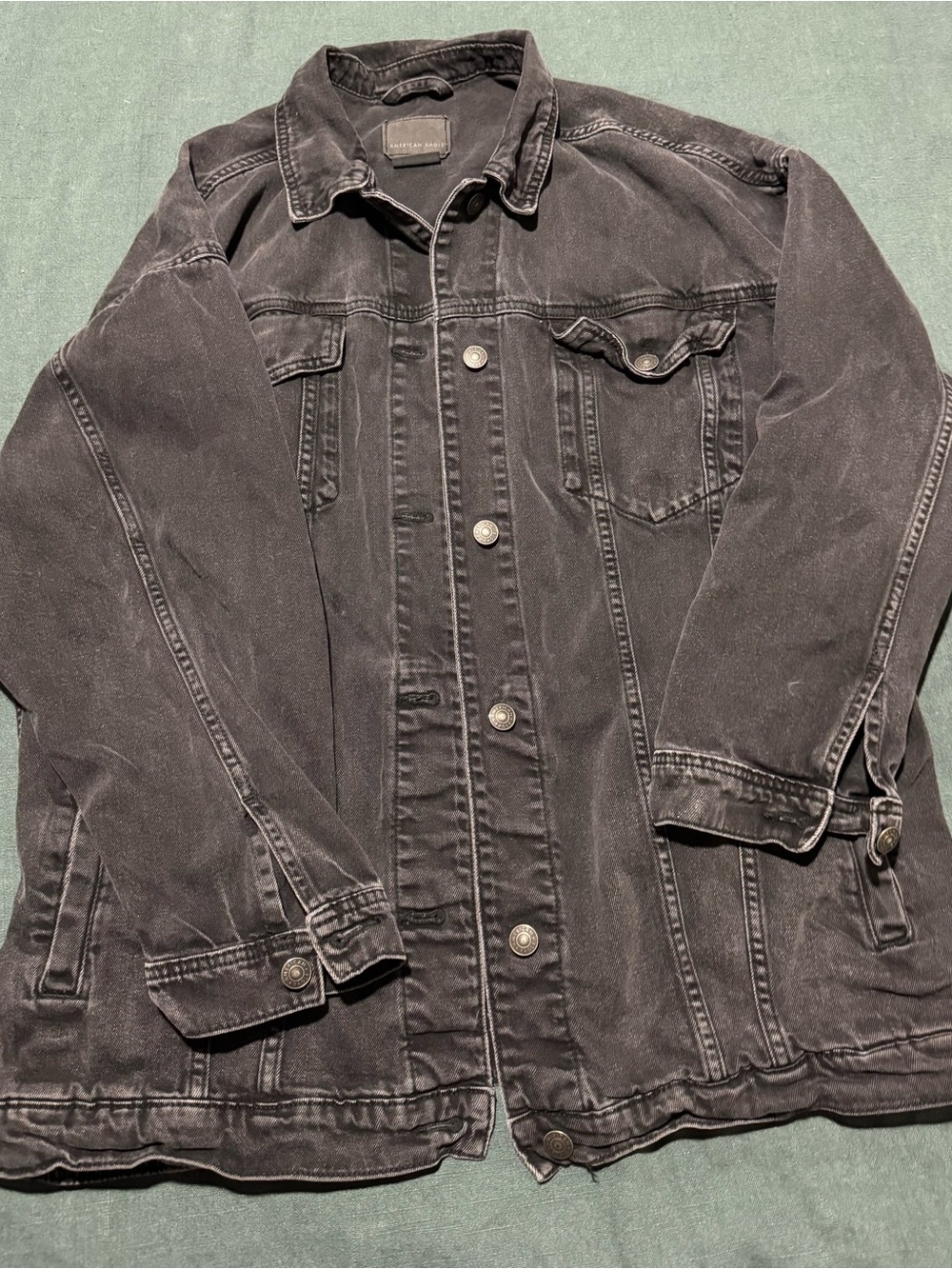 American Eagle Women’s Black Washed Denim Jacket - Classic Button-Up